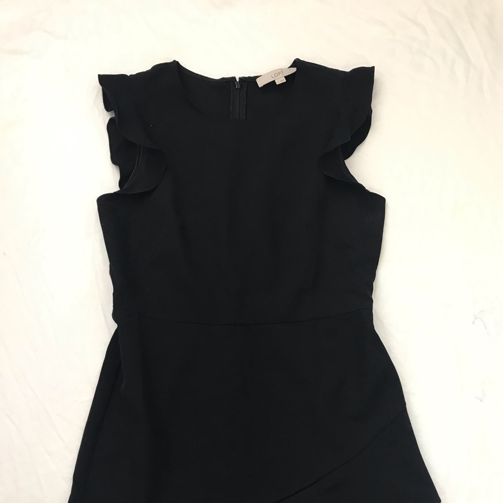 Loft Black Dress with Ruffle Sleeves